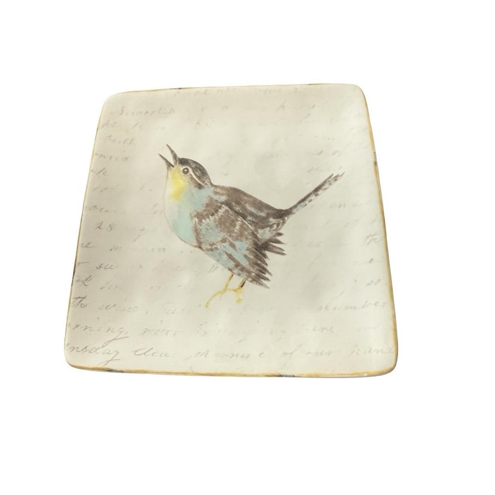 Pier 1 Earthenware Field Notes Song Bird 6" Square Ceramic Appetizer Plate